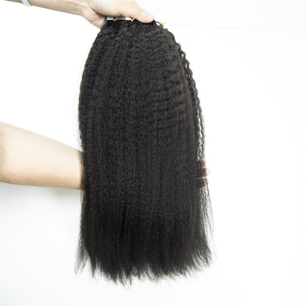 Cuticle Aligned Unprocessed Virgin hair Kinky Straight Tape Hair Extension Tape Ins