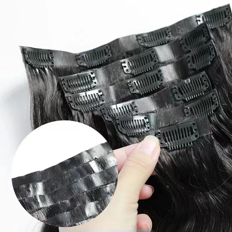 Seamless Clip in Hair Extensions 100g Silicone Weft Kinky Straight