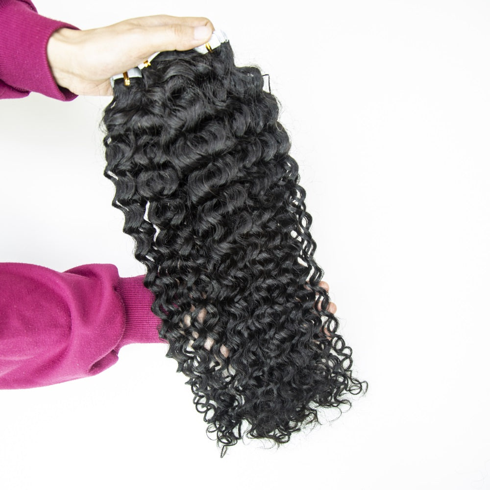 Invisible Tape In Virgin Jerry Curl Tape Ins Hair Extensions 100% Human Hair