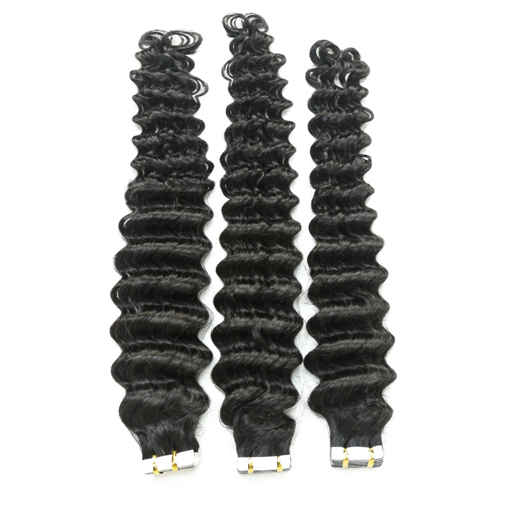 Virgin Human Hair Deep Wave Tape in Hair Extension Unprocessed Hair Deep Wave Tape ins