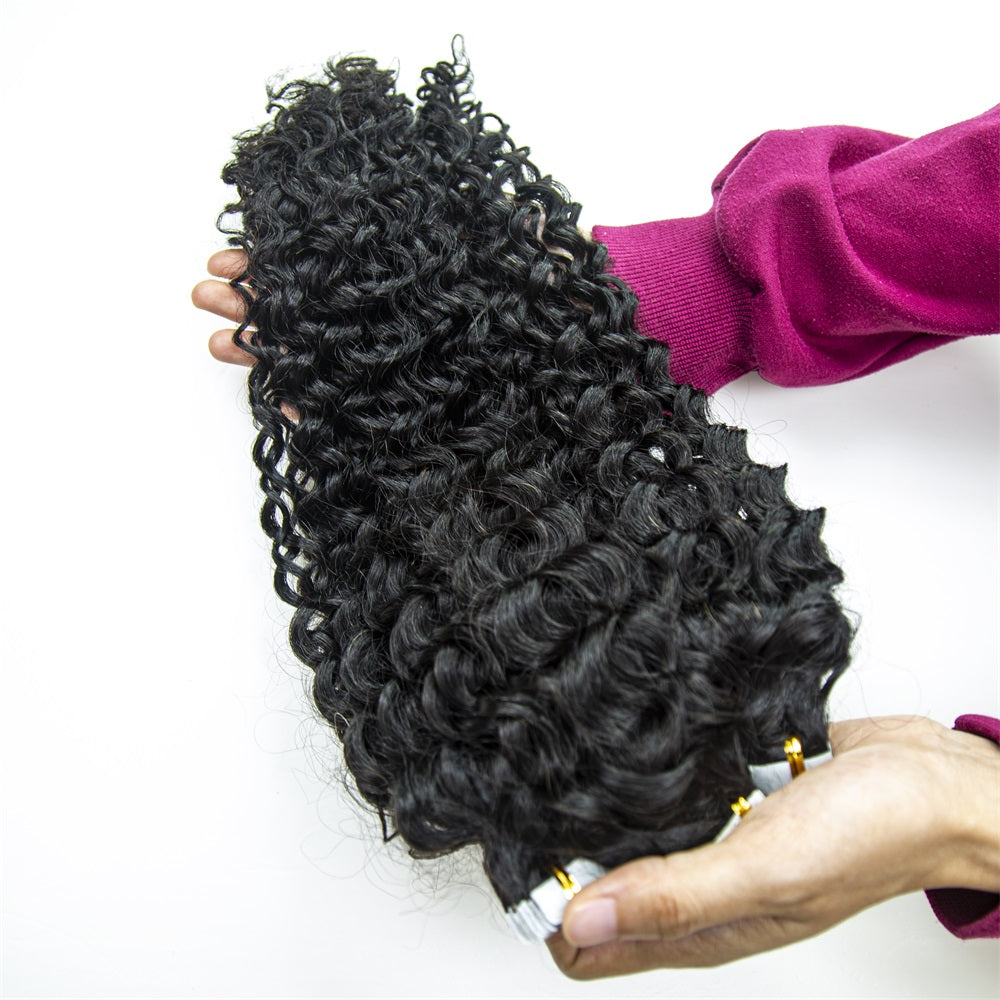 Invisible Tape In Virgin Jerry Curl Tape Ins Hair Extensions 100% Human Hair