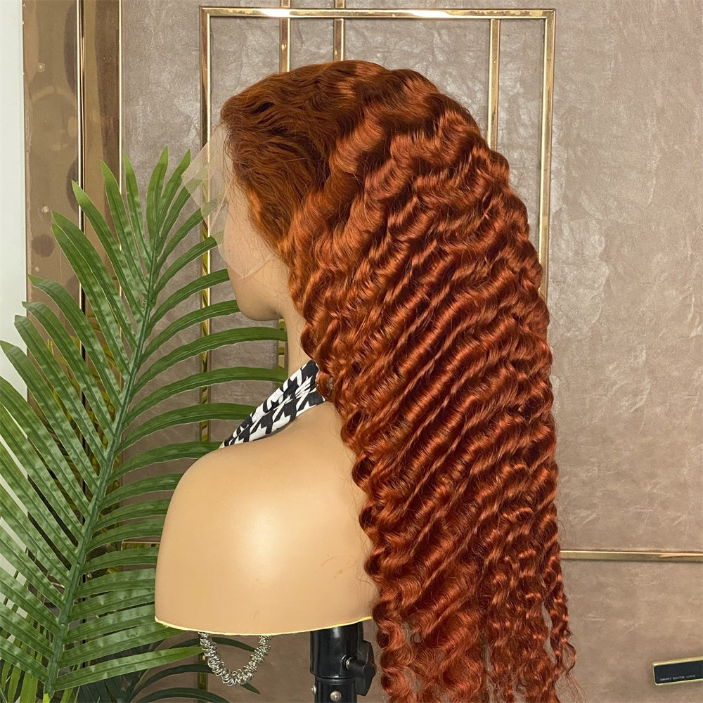 Ginger #350 Color 13x4 Lace Front Wig Deep Wave Human Hair Wig