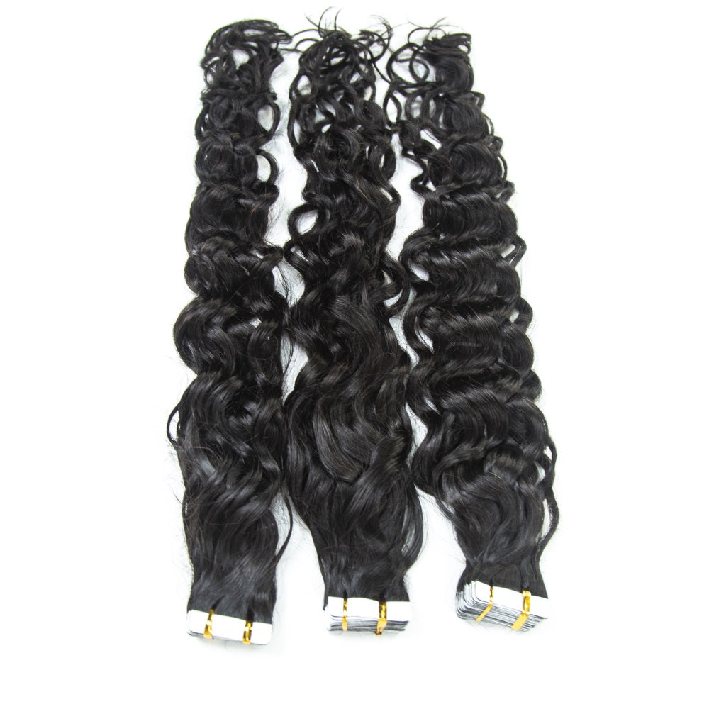Unprocessed Raw Virgin Tape ins Indian Water Wave Tape In Hair Extensions 100% Human Hair