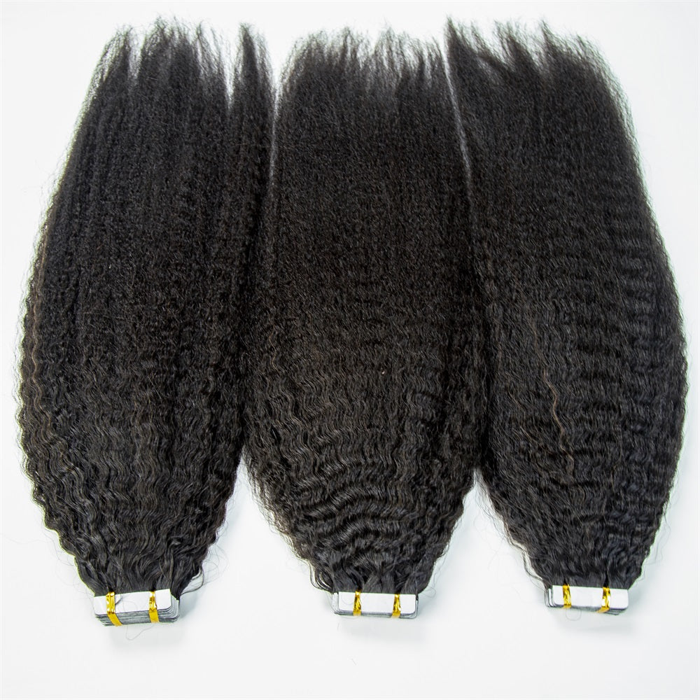 Cuticle Aligned Unprocessed Virgin hair Kinky Straight Tape Hair Extension Tape Ins