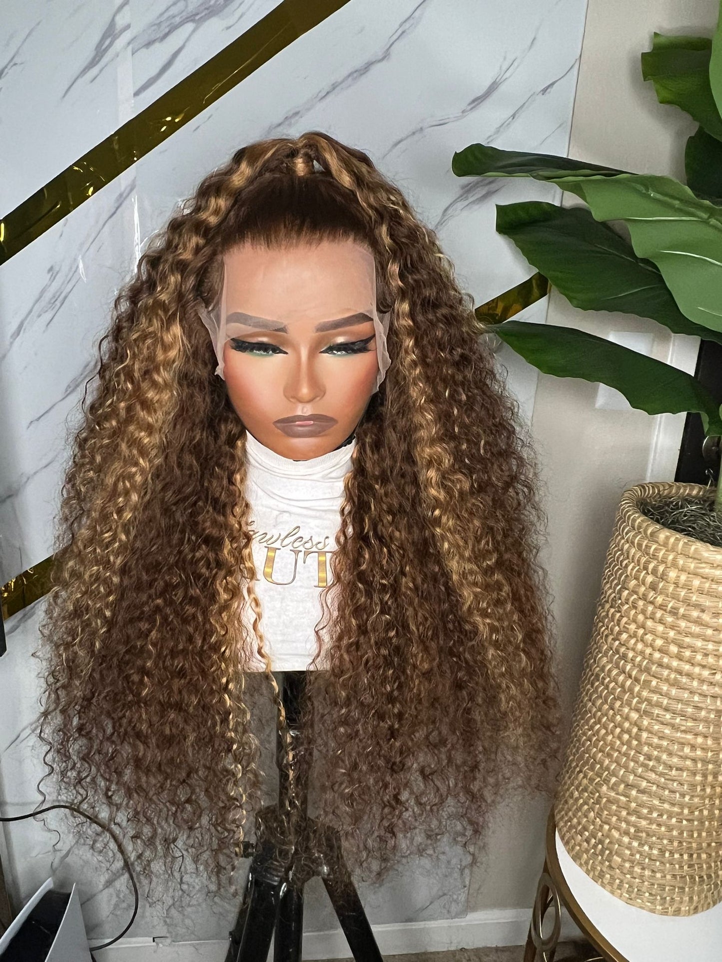 Highlight 4/27 Brown Color Water Wave Wig 13x4 Lace Front Human Hair Wig