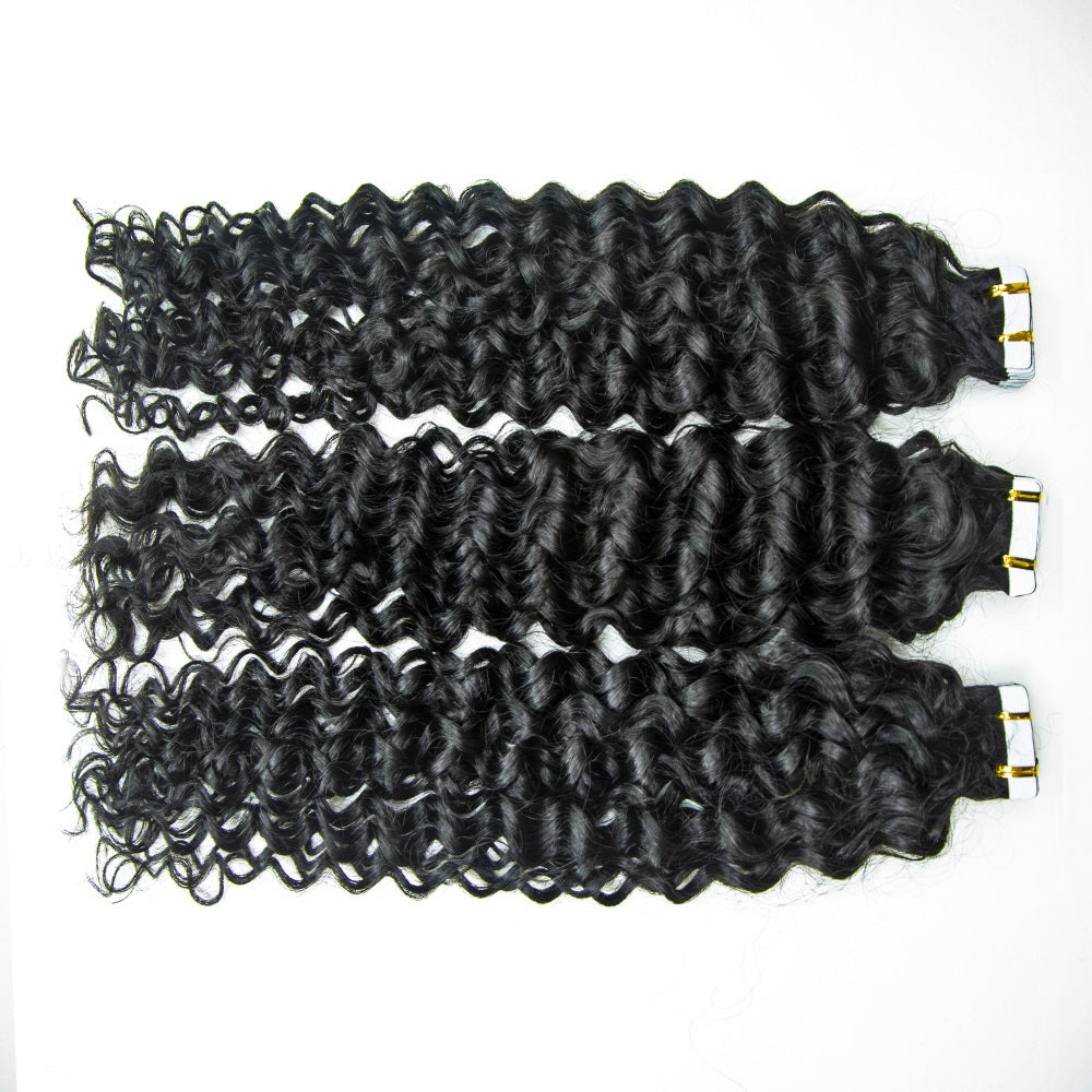 Invisible Tape In Virgin Jerry Curl Tape Ins Hair Extensions 100% Human Hair