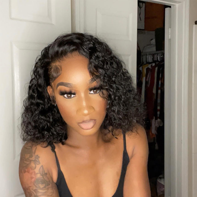 13x6 Short Lace Front Human Hair Bob Wig Water Wave Wig