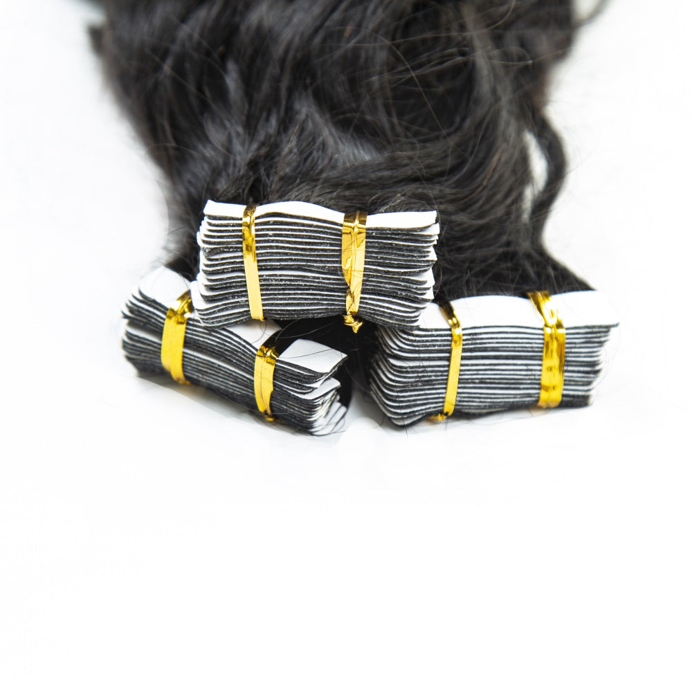 Unprocessed Raw Virgin Tape ins Indian Water Wave Tape In Hair Extensions 100% Human Hair