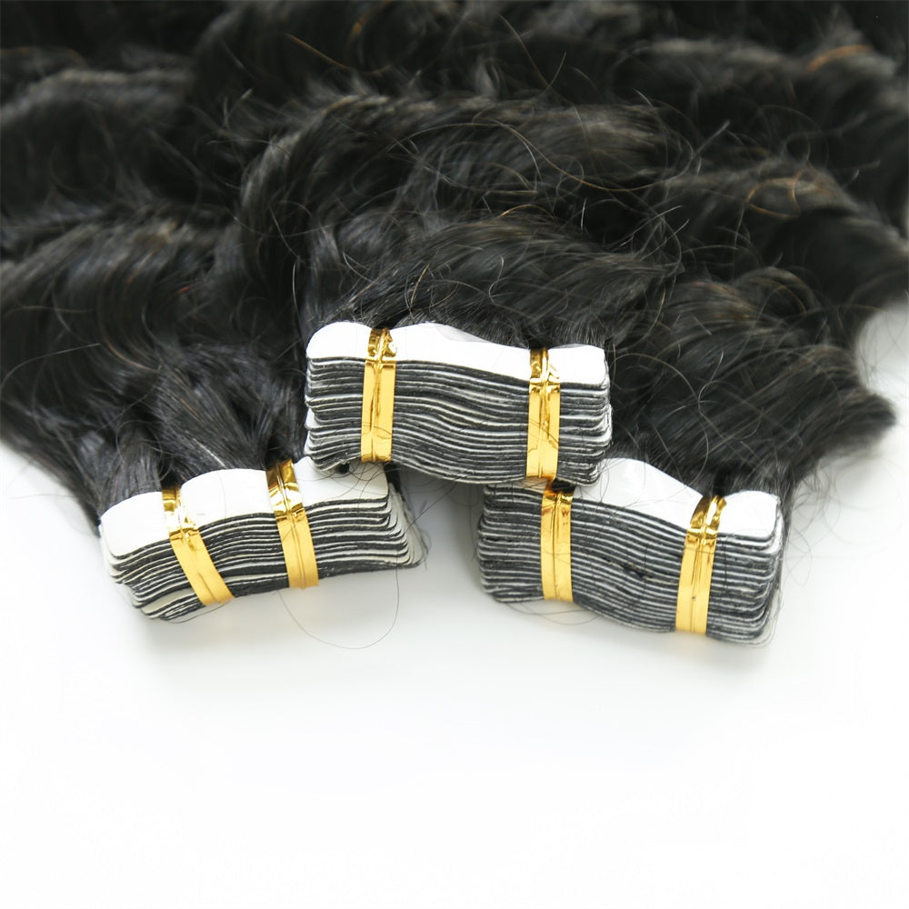Virgin Human Hair Deep Wave Tape in Hair Extension Unprocessed Hair Deep Wave Tape ins