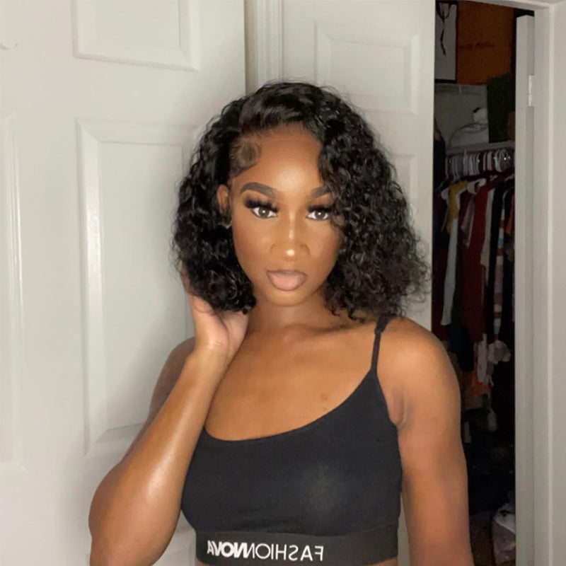 13x6 Short Lace Front Human Hair Bob Wig Water Wave Wig