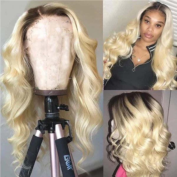 Ombre Blonde Body Wave 1b/613 Lace Front Wig Pre-plucked 13x4 Lace Body Wave Human Hair Wig