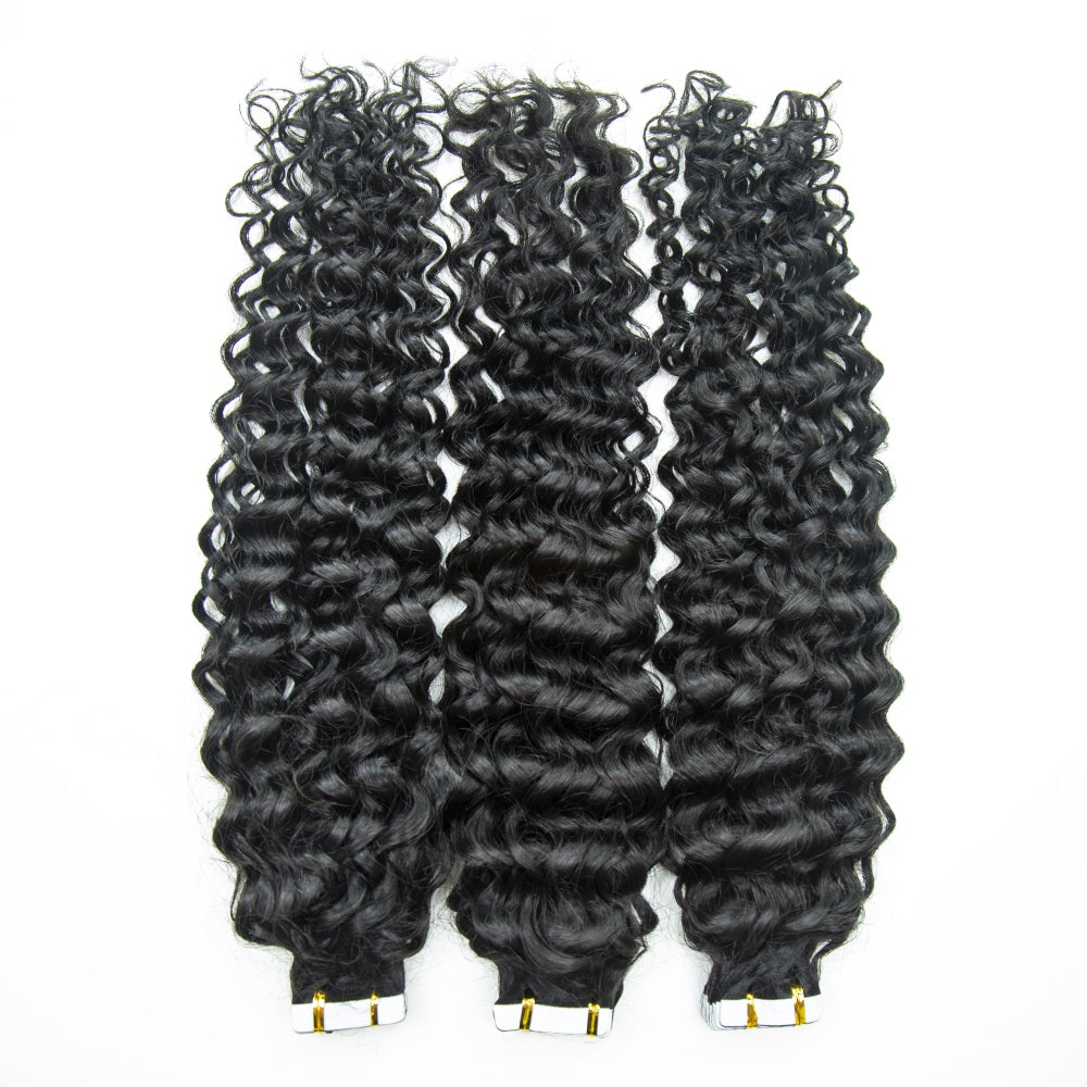 Invisible Tape In Virgin Jerry Curl Tape Ins Hair Extensions 100% Human Hair