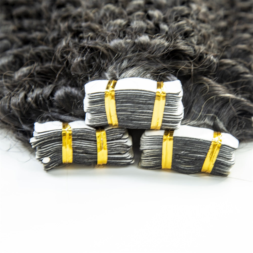 Invisible Tape In Virgin Jerry Curl Tape Ins Hair Extensions 100% Human Hair