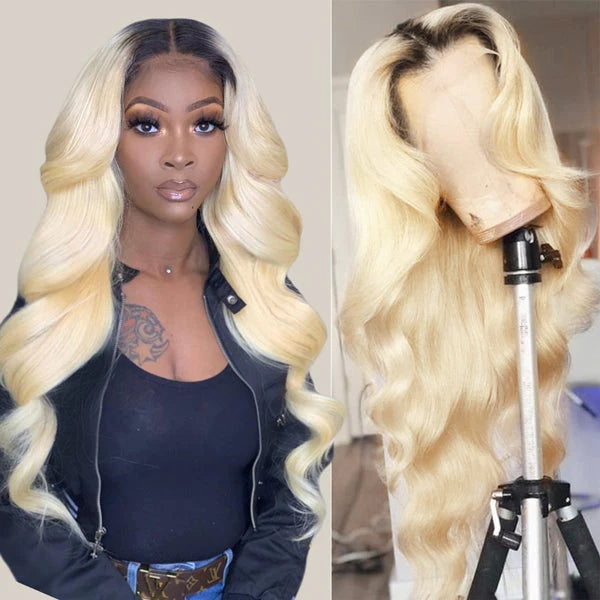 Ombre Blonde Body Wave 1b/613 Lace Front Wig Pre-plucked 13x4 Lace Body Wave Human Hair Wig
