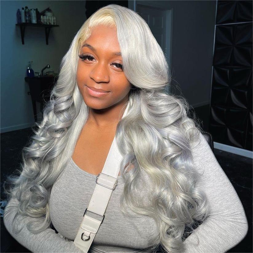 Silver Gray 13x4 Body Wave Wig Silver Color 100% Human Hair Wig