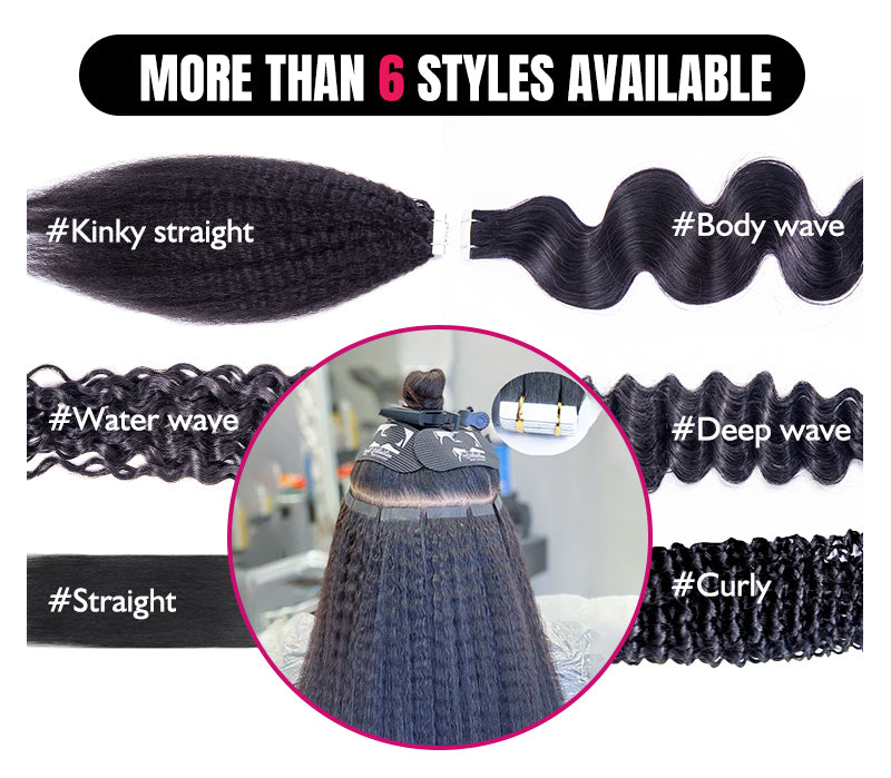 Unprocessed Raw Virgin Tape ins Indian Water Wave Tape In Hair Extensions 100% Human Hair