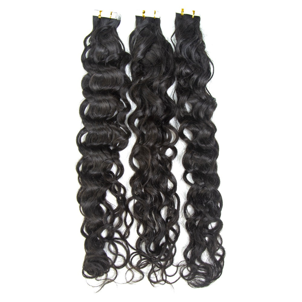 Unprocessed Raw Virgin Tape ins Indian Water Wave Tape In Hair Extensions 100% Human Hair