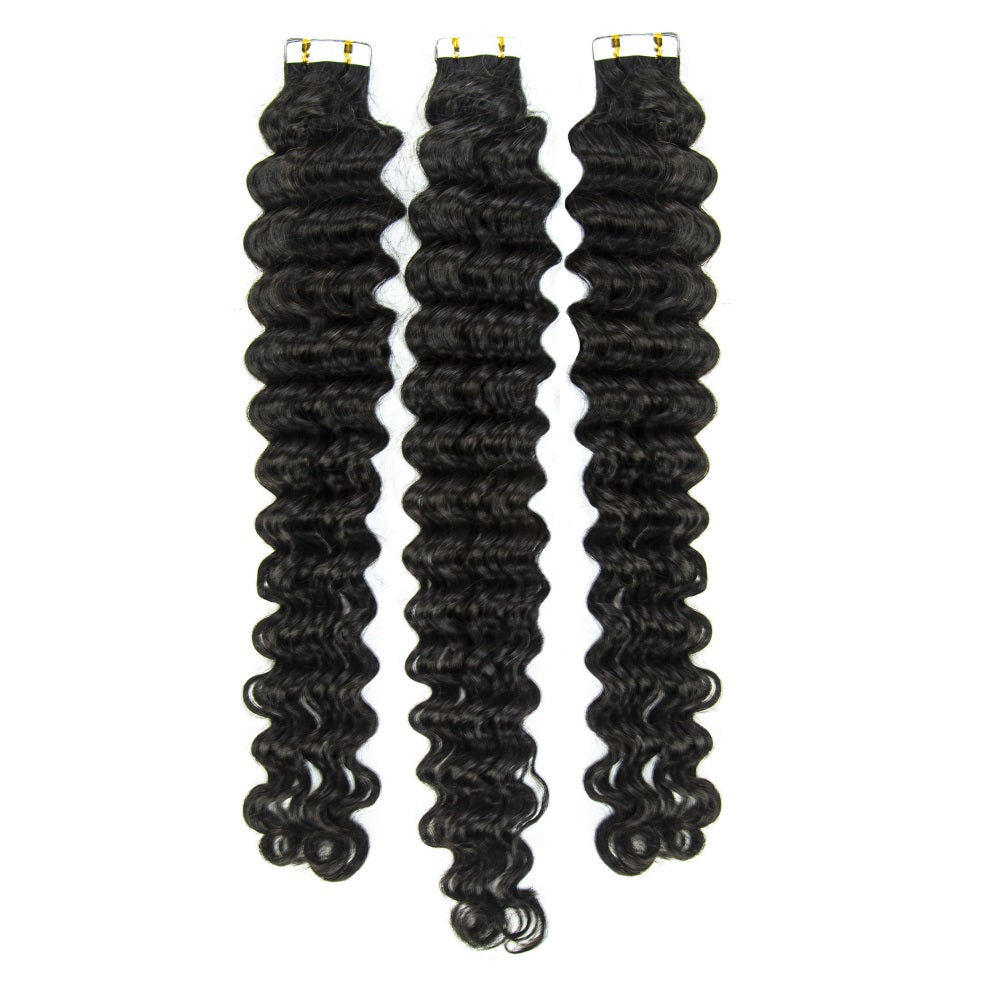 Virgin Human Hair Deep Wave Tape in Hair Extension Unprocessed Hair Deep Wave Tape ins
