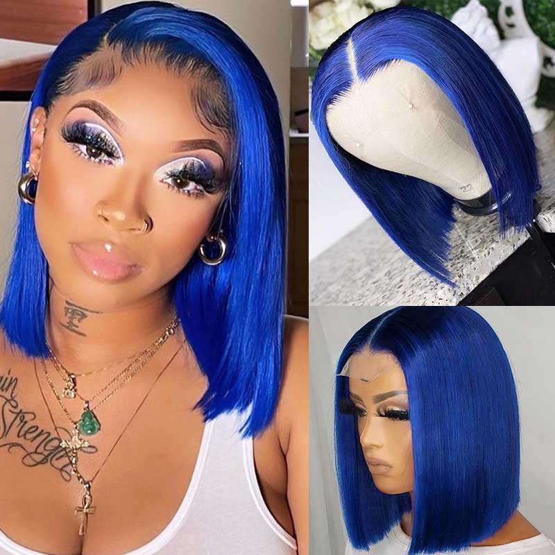 Short Straight Lace Front Wig 13x6 Dark Blue Straight Lace Front Bob Wigs