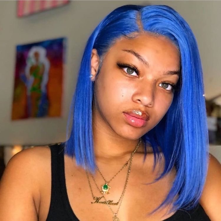 Short Straight Lace Front Wig 13x6 Dark Blue Straight Lace Front Bob Wigs