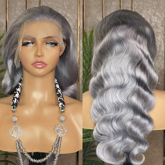 Silver Gray 13x4 Body Wave Wig Silver Color 100% Human Hair Wig