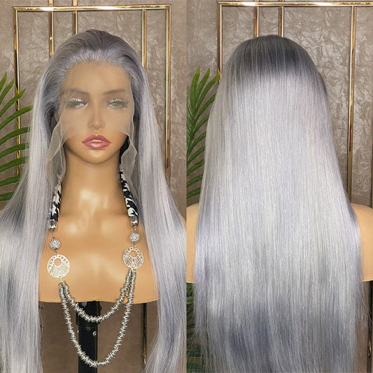 Silver Color Straight Lace Front Wig 13x4 Straight Human Hair Wig Silver Gray Wig