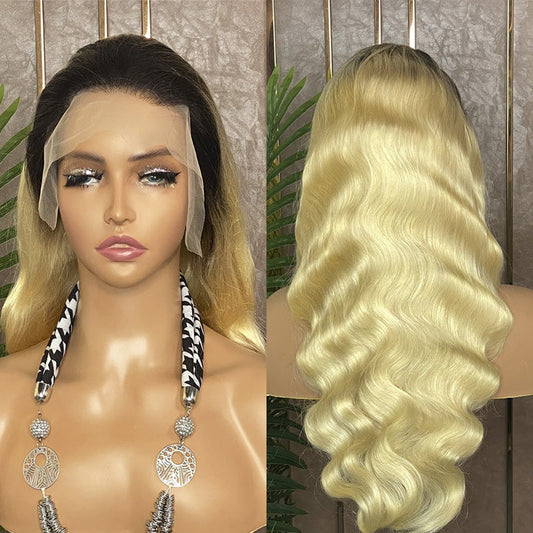 Ombre Blonde Body Wave 1b/613 Lace Front Wig Pre-plucked 13x4 Lace Body Wave Human Hair Wig