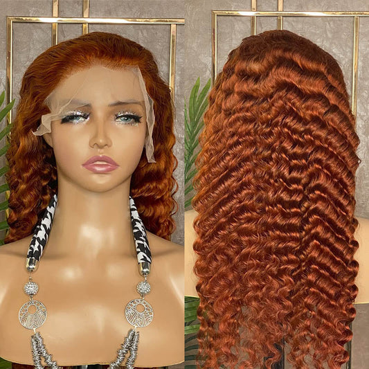 Ginger #350 Color 13x4 Lace Front Wig Deep Wave Human Hair Wig