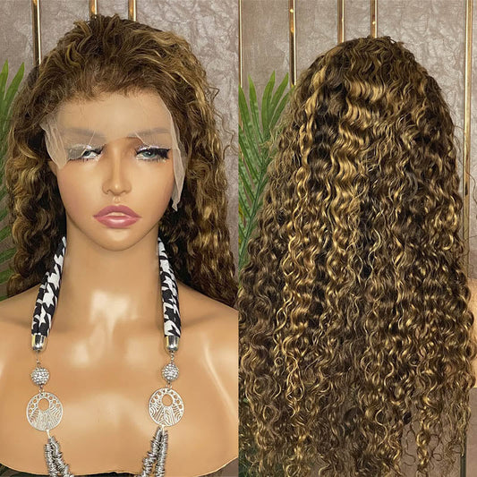Highlight 4/27 Brown Color Water Wave Wig 13x4 Lace Front Human Hair Wig