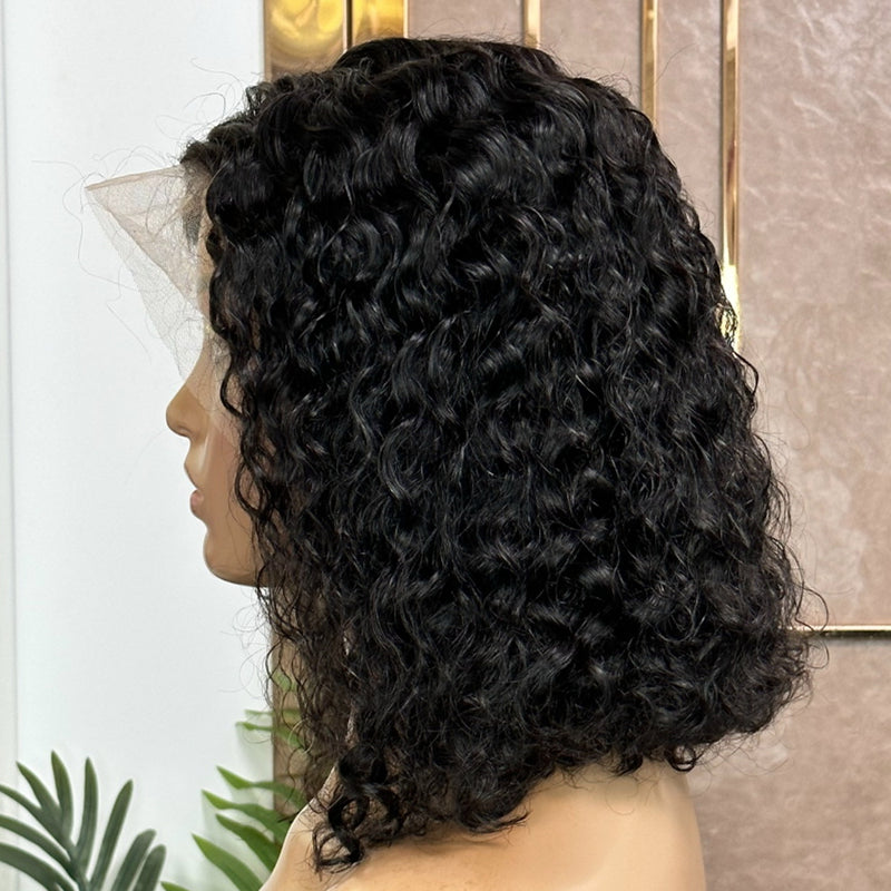 13x6 Short Lace Front Human Hair Bob Wig Water Wave Wig