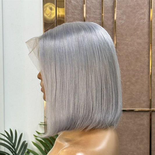 13x6 Grey Straight Lace Front Bob Wigs Colored Human Hair Wigs Lace Frontal Wig